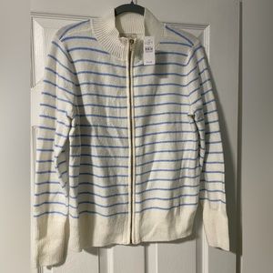 Loft zip up light weight Blue & White Sweater NWT